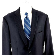 Pronto Uomo Platinum Wool 2 Button Sport Coat 44R Blue Windowpane Tagged 48R Has