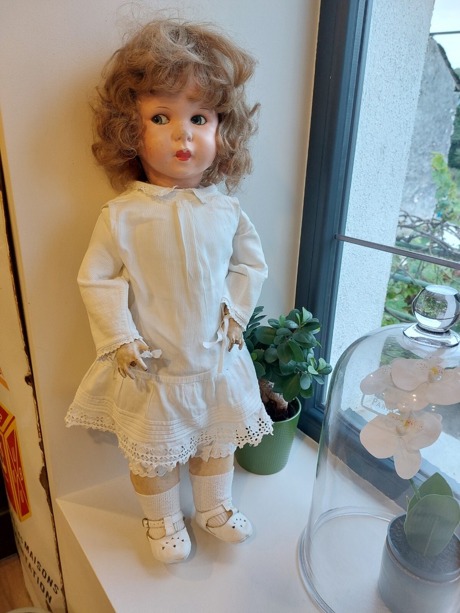 Ancienne poupee de caractère carton moule 247 yeux peints 72 Cm Unis France