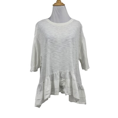 Akemi + Kin Top Women S Small White Tiered Ruffle Shark Tooth Slub Anthropologie
