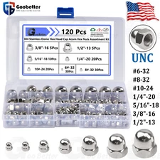 120Pcs UNC Hex Acorn Cap Nuts Assortment Kit #6 #8 #10 - 1/2" A2 Stainless Steel