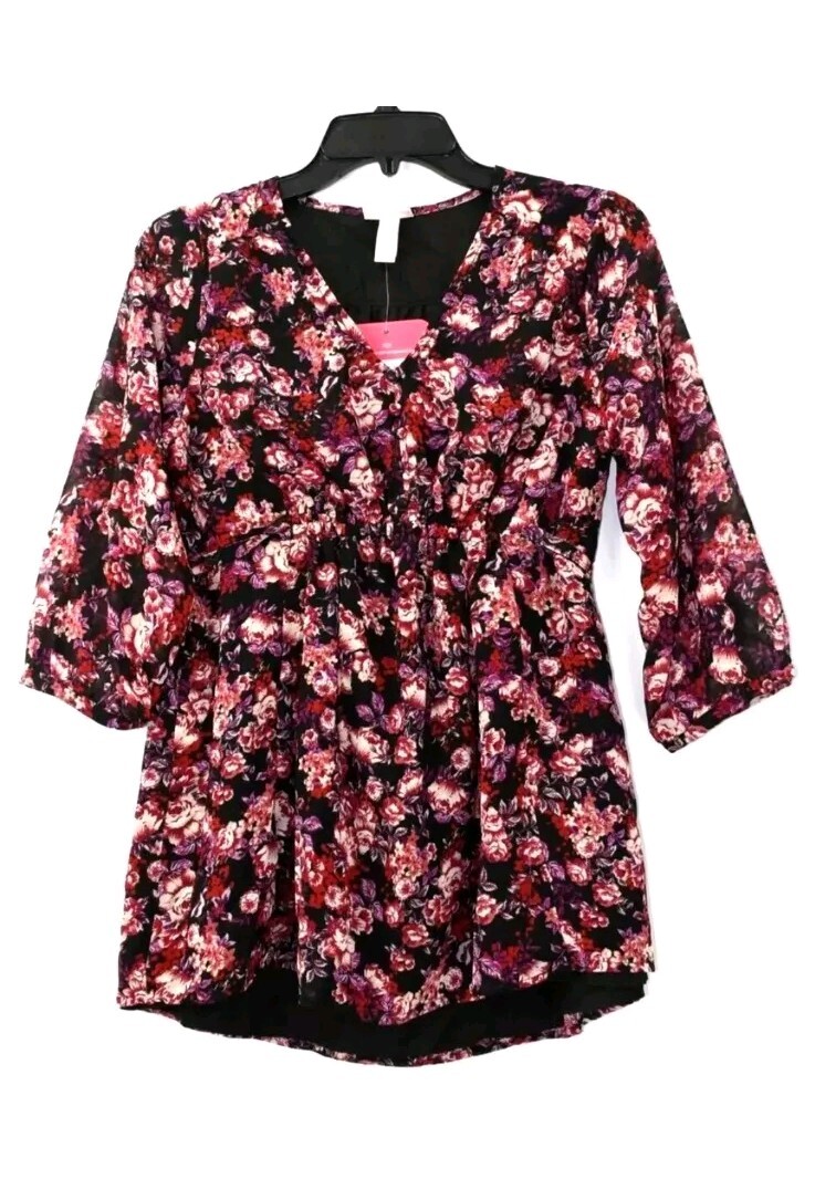 Isabel Maternity Women's Floral Print 3/4 Sleeve Chiffon Woven Blouse-NWT
