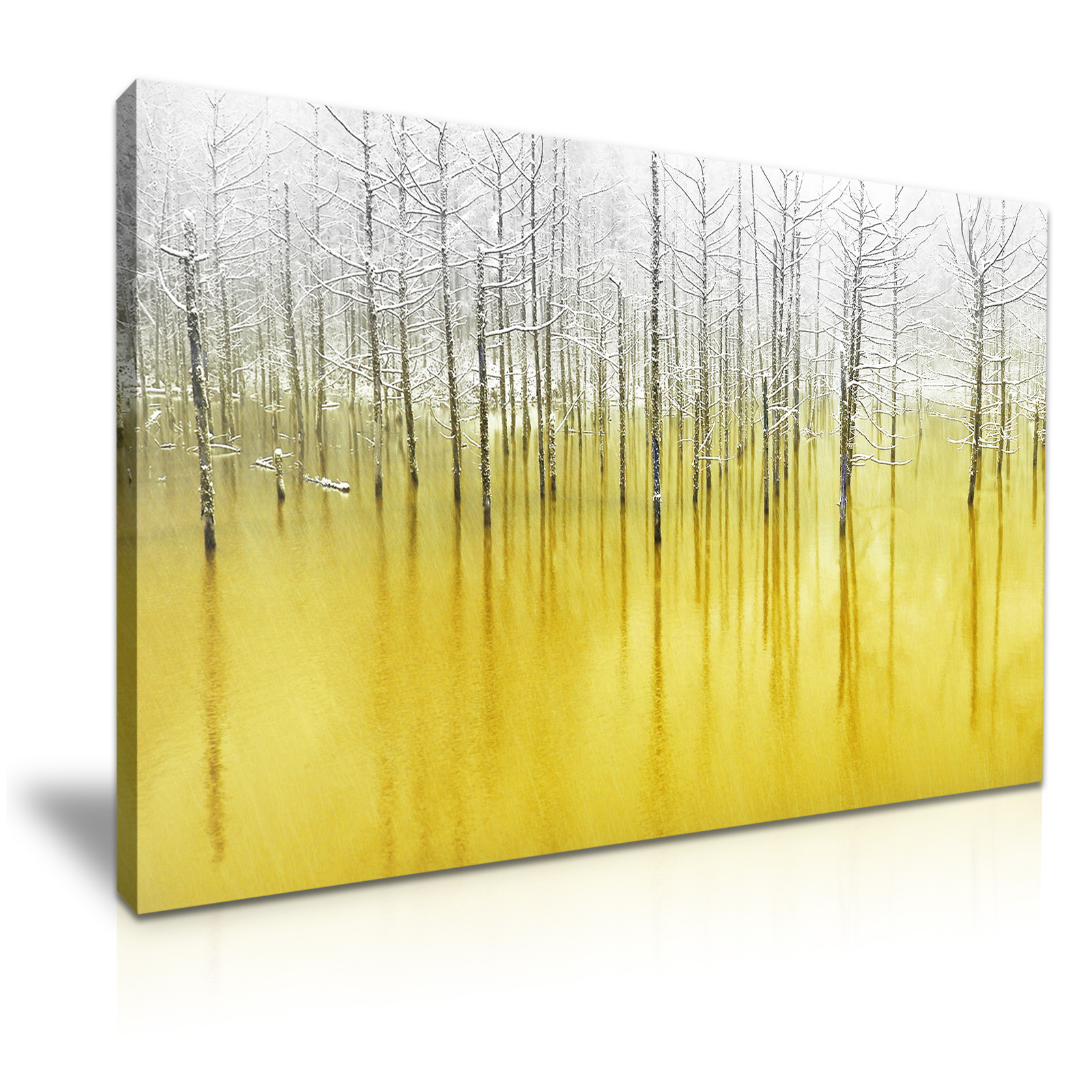 Snow Forest Yellow Stretched Canvas Print Wall Deco Art 30X20 INCH / 76x50CM