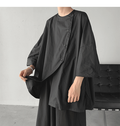 Summer Asymmetrical Seven-Point Sleeve Shirt Mens Button Top T-Shirt Baggy Coat - Bild 15 von 25
