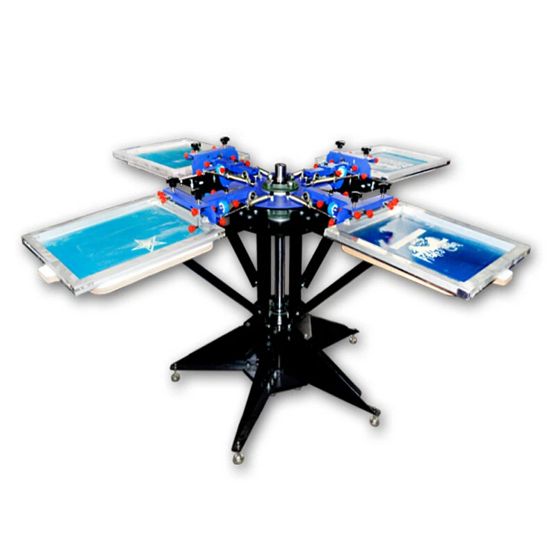 Máquina de serigrafía a 4 colores micro registro camisa tablero de prensa rotativo Foto 3 de 4