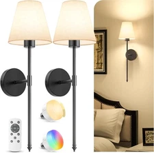 23.6 Inch Rechargeable Battery-Operated Wall Sconces, Set of Two, with Remote