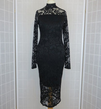 River Island Dress Size 8 Black Floral Lace Mesh High Neck Bodycon Open Back