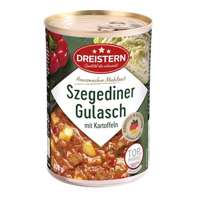 9x DREISTERN Szegediner Gulasch 400g Ringpull-Dose / Original Schweinefleisch
