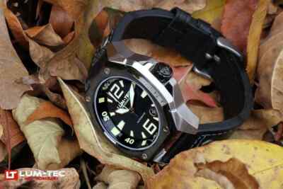 Lum-Tec V7 Men Watch 44mm Automatic Black Leather Two Straps 100m WR