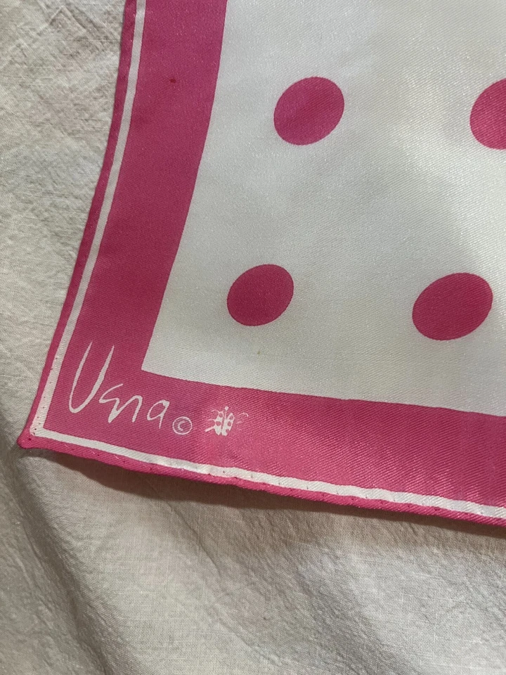 Винтажный шарф на шею Vera белый розовый горошек ацетат 23 x 23 дюйма Япония - Изображение 3 из 4