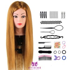 24" 60% Echtes Haar Friseurkopf Übungskopf Frisierkopf mit Stylinghilfe Zubehör