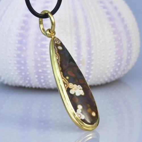 Ciondolo Multicolore Fiume Diaspro Cabochon & Oro Vermiglio Sterling Argento - Foto 4 di 12