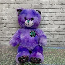 Build A Bear BAB Purple Tie Dye PEACE Cat Plush Best Friends Hearts Smiles
