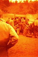 Vintage 1940s Photo NEGATIVE WWII Europe US Army Base Camp Soldiers Pack Truck