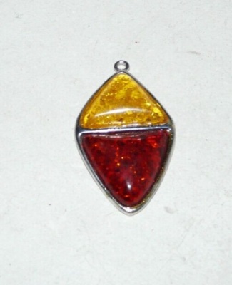 Pendentif Losange En Métal Argenté Et Résine - Bijou Occasion, Style Géométrique