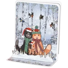 Caroling Cats Wearing Scarves and Hats 4 3/4 Inches 3D Pop-Up Christmas Card