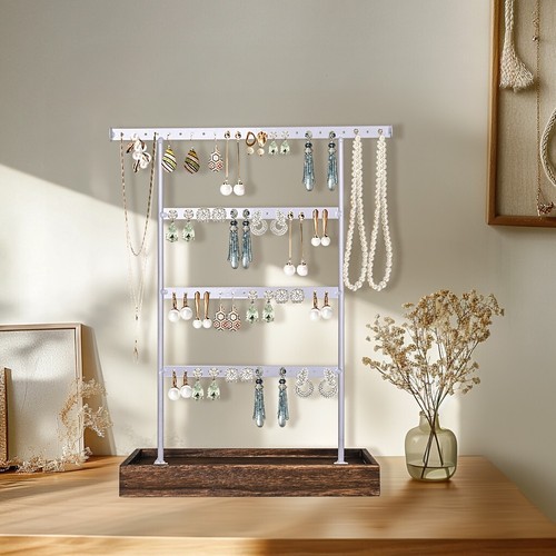 Earring Holder Display Rack 4-Tier Jewelry Organizer Stand For Studs Necklaces - Picture 2 of 10