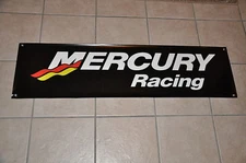 Mercury Racing BANNER 48" * 14" Race Boat W/2 Mercury Racing Stickers Decals