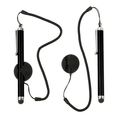 2 Pcs Screen Capacitive Pens with Spring Rope Fixing Dock Black