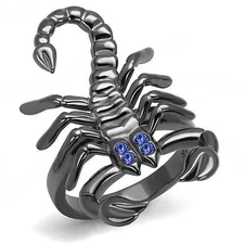 Women's Scorpion Ring, Light Black Plated Stainless Steel, Top Grade Crystal in 