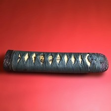 Edo era Sword Fitting Fuchi with Blue Seigaiha Griffon Metal Antique