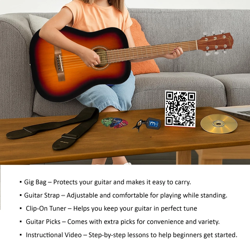 Guitarra acústica Fender FA-15 escala 3/4 para niños cuerda de acero - Sunburst con estuche Foto 3 de 4