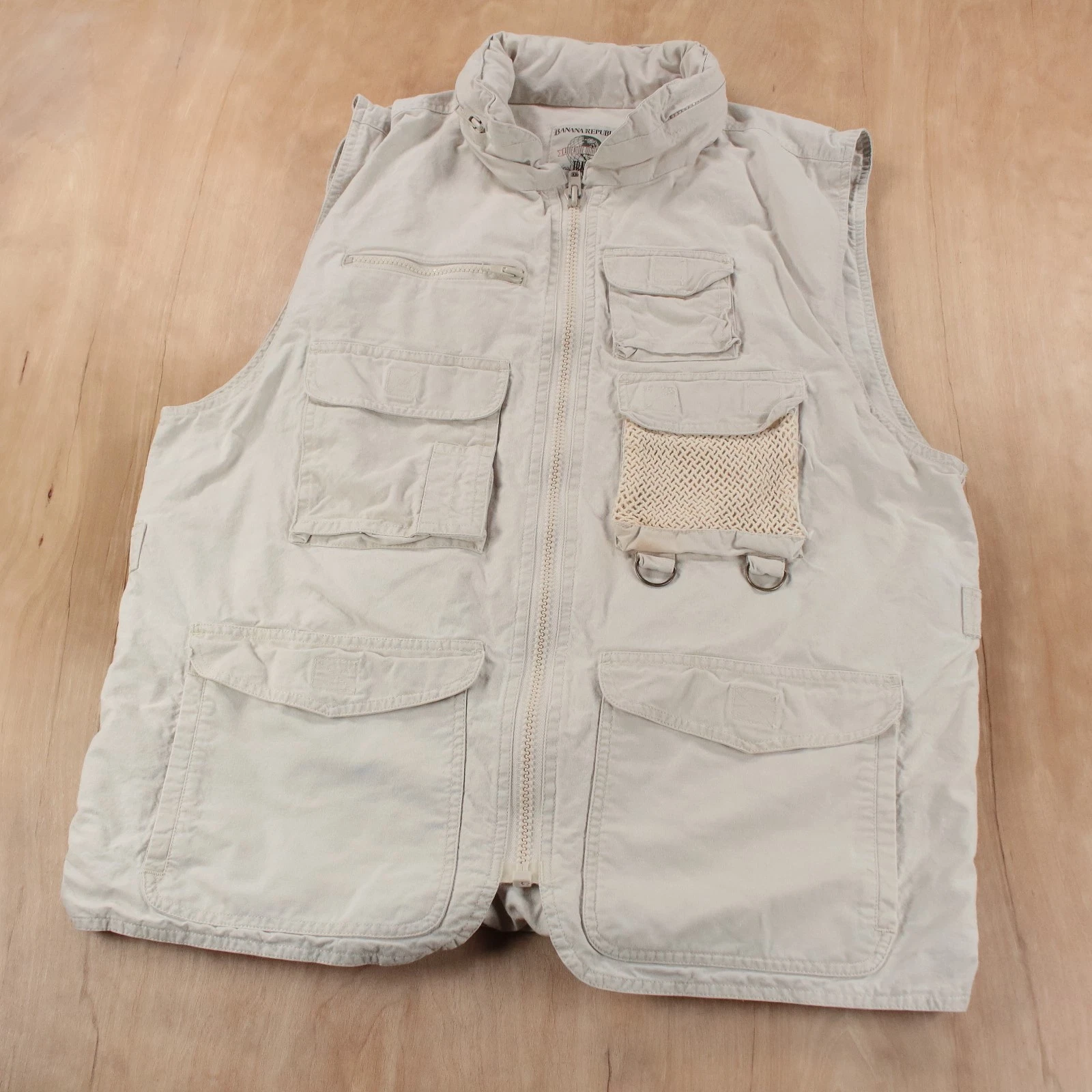 vtg 90s BANANA REPUBLIC canvas utility vest LARGE safari travel photo camp