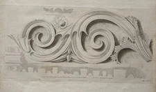 Antique 1825 Classical Architectural Engraving capitals friezes  Palmette Leaf