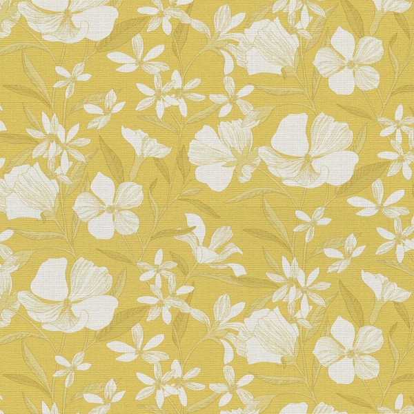 Vliestapete 1051903 Grau Gelb Weiß Blumen Floral La Terrasse Erismann-image