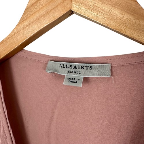 All Saints Nude Pink Alia Ruffle Hem Silk Long Sleeve Dress Size Small - Picture 5 of 9
