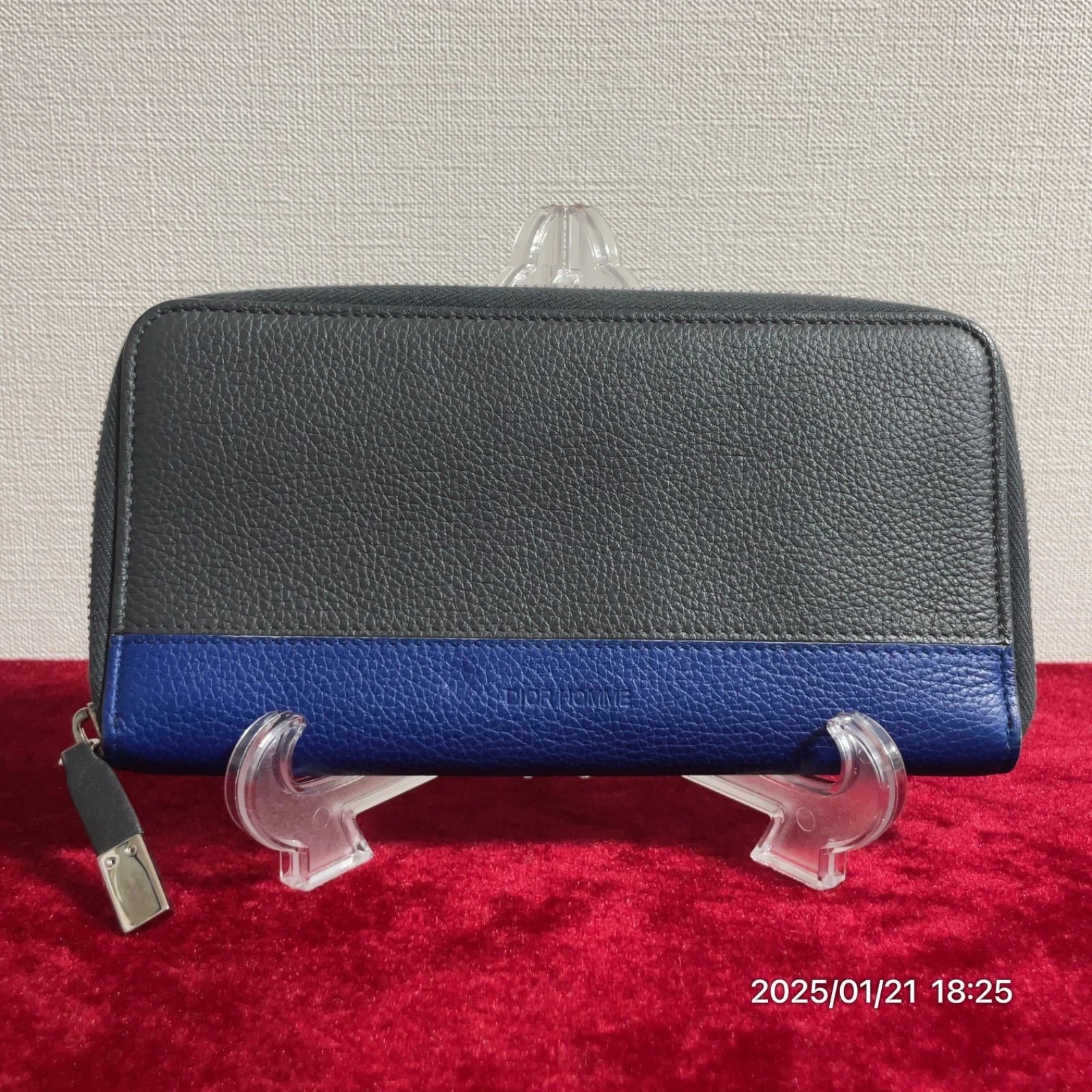 Portefeuille Dior HOMME Dior Homme bleu gris bicolore cuir cuir fermeture éclair ronde L