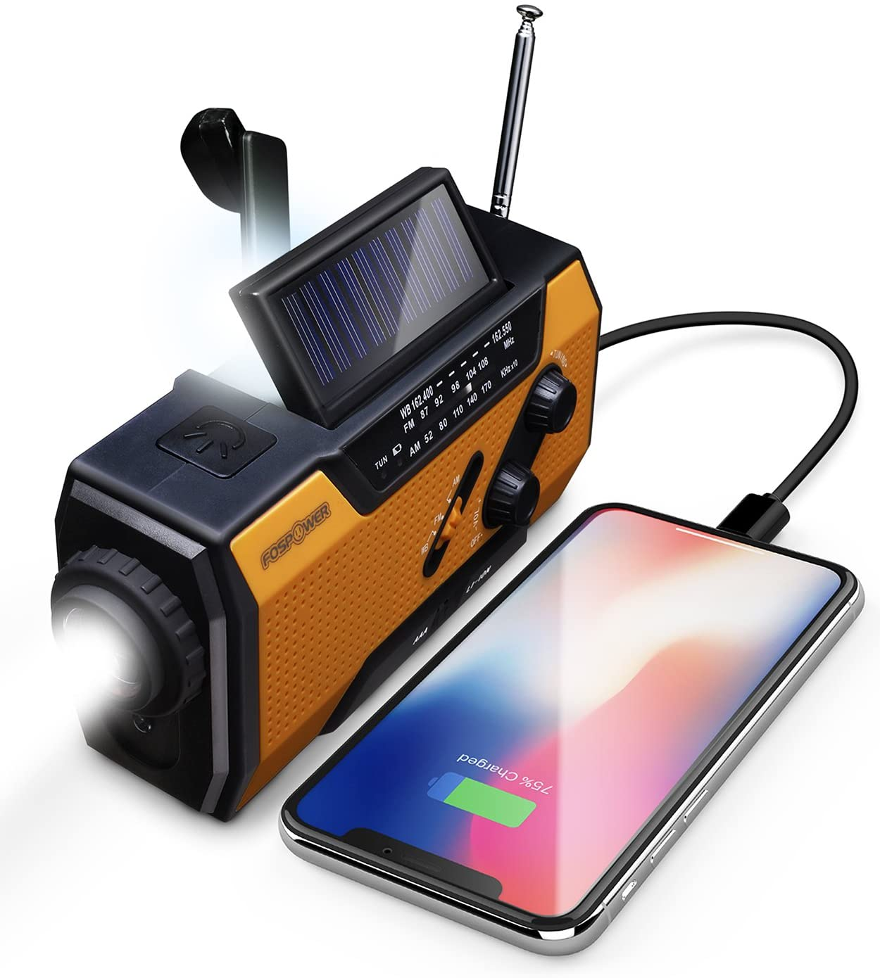 NOAA Emergency Weather Radio A1 7400Mwh Portable Power Bank, AM/FM, Usb/Solar/Ha