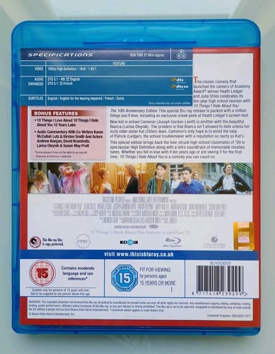 10 Things I Hate About You 10th Anniversary UK Blu Ray Heath Ledger Julia Stiles - Picture 4 of 6