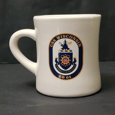 Vtg Retired Militaria USS Wisconsin BB 64 Battleship Mug Mil-Art China USA Navy