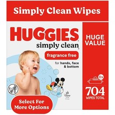 Huggies Simply Clean Unscented Baby Wipes ,11 Flip -Top Packs 704 Wipes Total 