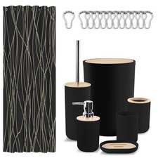 Bathroom Accessories Set, 19PC Black Shower Curtain Set with Trash Can, Soap ...