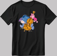 Disney Winnie The Pooh Cute Eeyore  Piglet Black T-Shirt