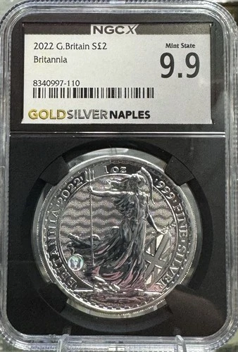 2022 G Britain S$2 Britannia 9.9 NGC Fine Silver Coin Queen of England