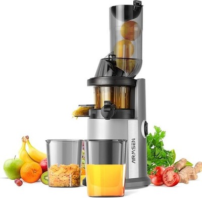 AIRMSEN KS-1507 Kaltpresse Entsafter | Langsames Kauen, Silber, Obst & Gemüse