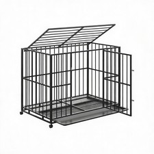 42 Inch Metal Dog Crate Cage Kennel,Dog Crate with Removable Crate Trays, Whe...