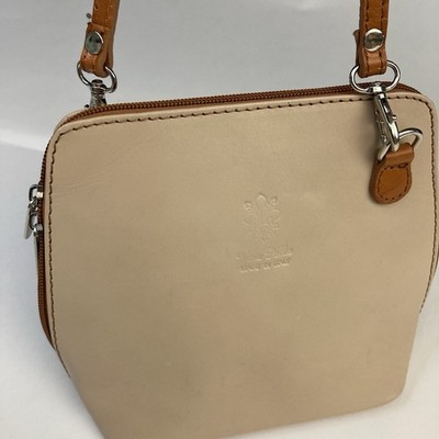 Vera Pelle Made in Italy Genuine Leather Crossbody Bag Beige Festival Minimalist