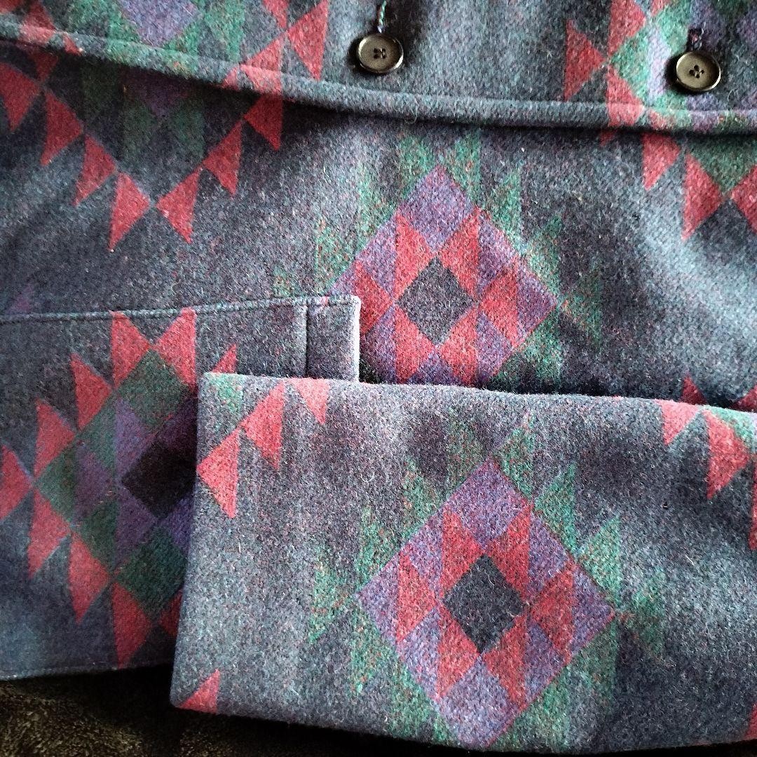 70s PENDLETON Chimayo Pattern Wool Coat Size L Ja… - image 3