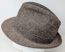Vintage Wool Tweed Fedora Hat Cap Men's Size Medium 7 Rockabilly Made in USA 1/8