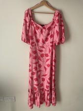Dusk Pink Floral Frill Hem Midi Dress, Size 16