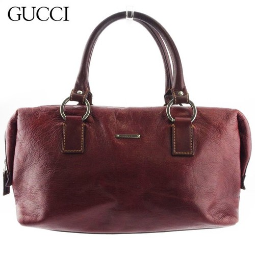 21   Gucci Handbag Logo Plate Bordeaux Silver Ladies Used Brand High Vi