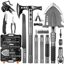 Survival Shovel Multitool with Axe 28 in 1 Unbreakable Tactical Shovel kit Co...