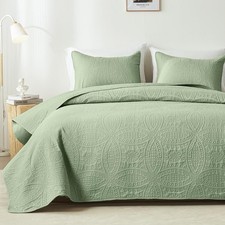 akkialla King Size Quilt Set,Sage Green Ultrasonic Bedspread,Lightweight Soft