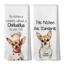 2 PCS Funny Chihuahua Dog Kitchen Towels Absorbent Dish Cloth 16x24 Inch Decor