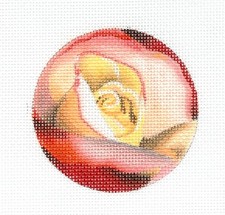 Lani Red and Pink Rose Blossom handpainted Needlepoint Canvas 3" Round Insert
