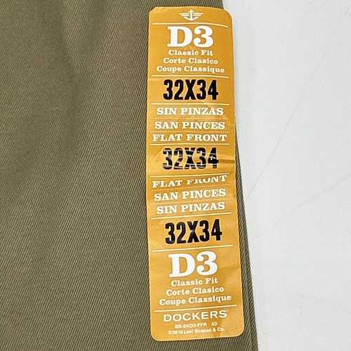 Dockers Signature Khaki D3 Pants Mens Beige 32X34 Classic Fit Flat Front NEW - 第 7/14 張圖片