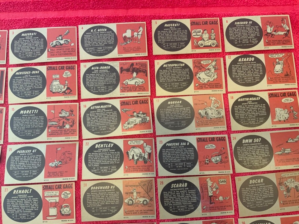 66 Vintage 1961 Topps Sports Car Full Set Trading Card Unmarked